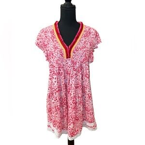 Poupette St Barth Sasha Lace Trimmed Floral Pink Mini Dress sz XSmall